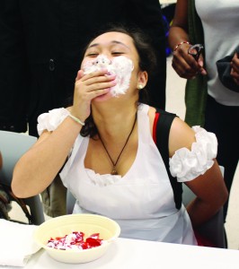 Sarah Ryan participates in the jello eating contest that took place on Halloween. 