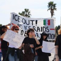 Ray High School students march down Shoreline Boulevard past Spohn Hospital in protest of ICE. Hundreds of CCISD high school students walked out of school in protest on Feb. 12.