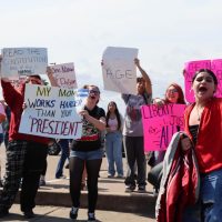King High School students protest outside La Palmera mall on Feb. 12 during a walkout to protest ICE prescence in their community.