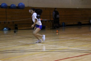 Jasmine Pena can’t dodge, dive, dip, duck or dodge during a friendly game of dodgeball. 