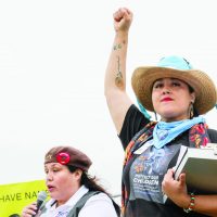 Chriselda Vera during opening remarks for unity to dilley - blue bunny brigade rally lineapp